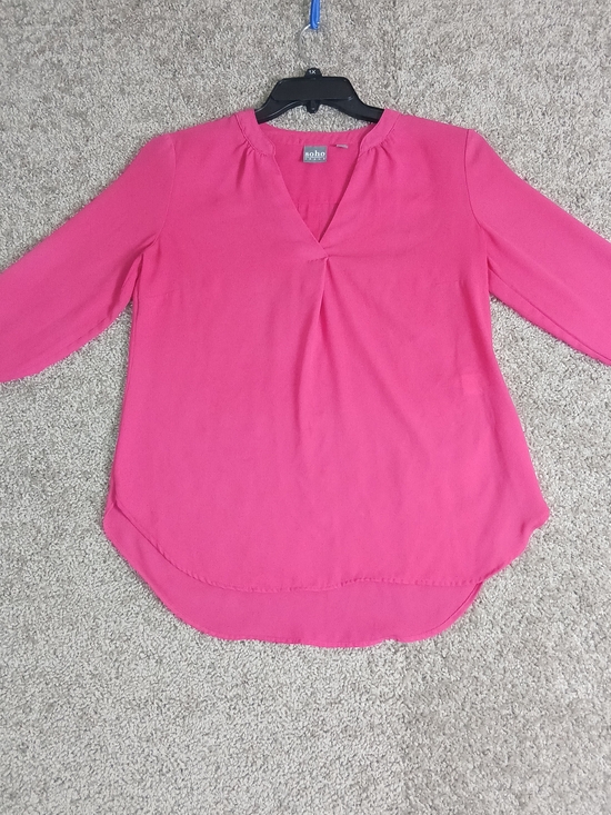 Soho Tops - NY&Co SOHO Pink V-Neck Long Sleeve Blouse Business Casual Shirt - Small